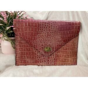 Vintage LG Faux Croc Leather Paco Paris Handbag Purse Reddish/Pink 12"X9"